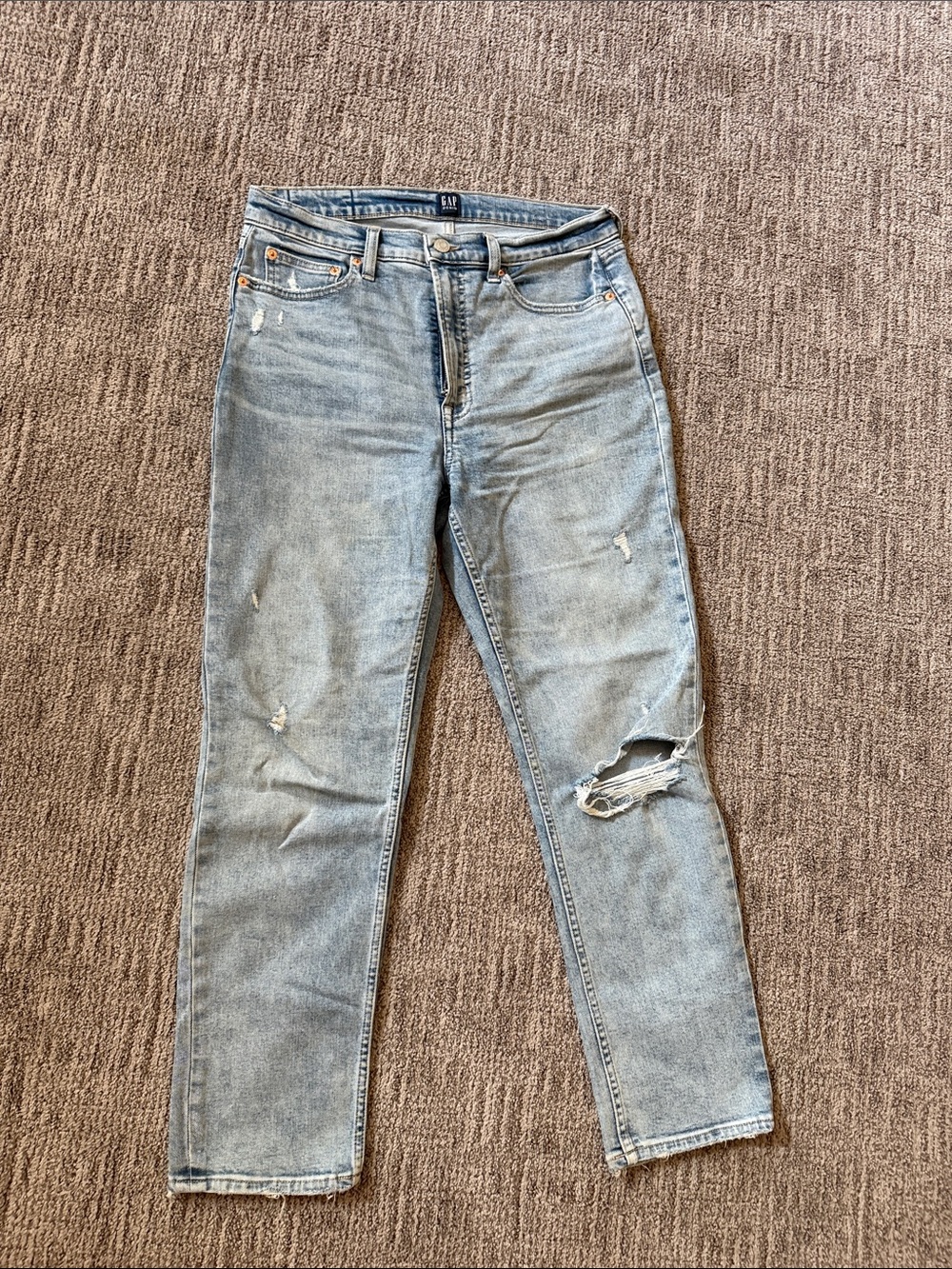 GAP Women's Straight Leg Distressed Light Blue Jeans